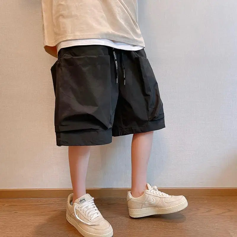 Men Cargo Shorts - Casual Streetwear Big Pocket Design Drawstring Waist Baggy Beach Shorts