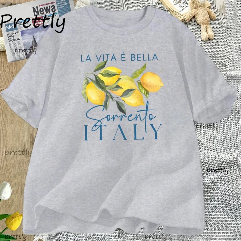 Italy Lemon Fruit T Shirt Womens Tee Summer Cotton Short Sleeve Loose T-shirt Casual Unisex Comfortable Y2k Clothes Tees