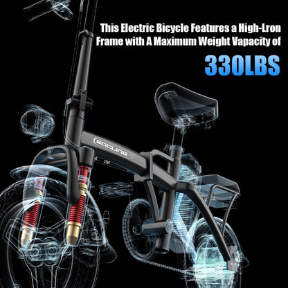 14'' Foldable Commuter Ebike 500W Motor Removable Battery Max 19.9MPH Dural Disc Brake with 4 Shock Absorption Mini Electric Bicycle for Adults,College Students, Commuters & Urban Riding E-Bike