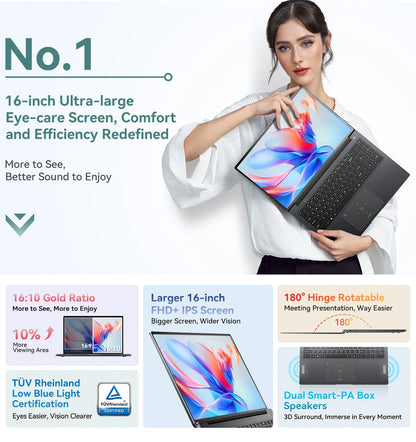 Blackview AceBook Laptop - 16 Inch Windows 11 Notebook, 16GB RAM, 512GB SSD, IPS Display