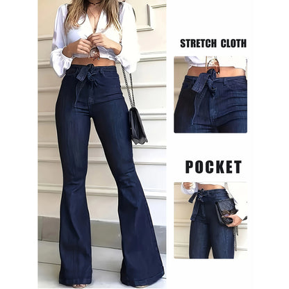 Y2k Jeans Women Jeans Trendy Elastic Waistband Flare Pants Wide Leg Trousers Stylish New Design Casual