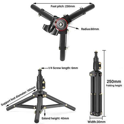 LUXCEO 1pc L06 Foldable 40cm Table Tripod Light Stand with 1/4 Screw for Smartphone Camera Video Light Panel Ring Light