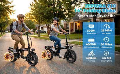 Adult 500W 48V Electric Bike, 14" Aluminum Alloy Ebike for Urban City Cycling Men Women, UL2849 Certified, Free Local Shipping