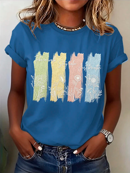 Women's Mental Health Print T-Shirt – Casual Slogan O-Neck Tee