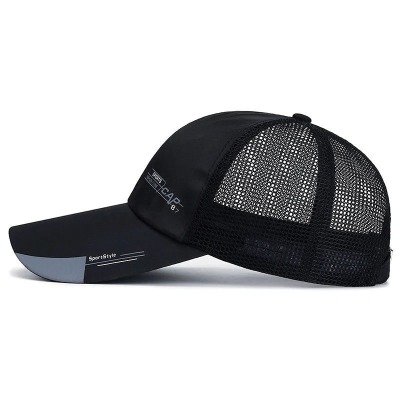 Mens Hat For Fish Outdoor Sports Cap Fashion Line Baseball Cap Mesh Breathable Snapback Hat Long Visor Brim Cap Bone Casquette