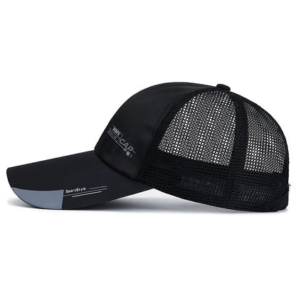 Mens Hat For Fish Outdoor Sports Cap Fashion Line Baseball Cap Mesh Breathable Snapback Hat Long Visor Brim Cap Bone Casquette