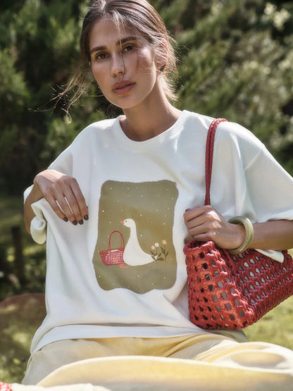 Women's Printed Cotton T-Shirt – Vintage Hip-Hop Loose Top