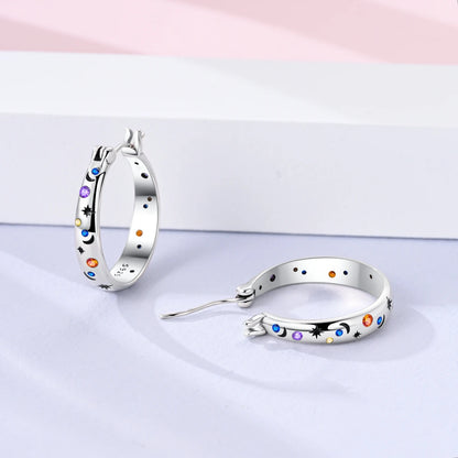 Sterling Silver Hoop Earrings – Zirconium Star Drop Style For Women’s Anniversary Jewelry Gift