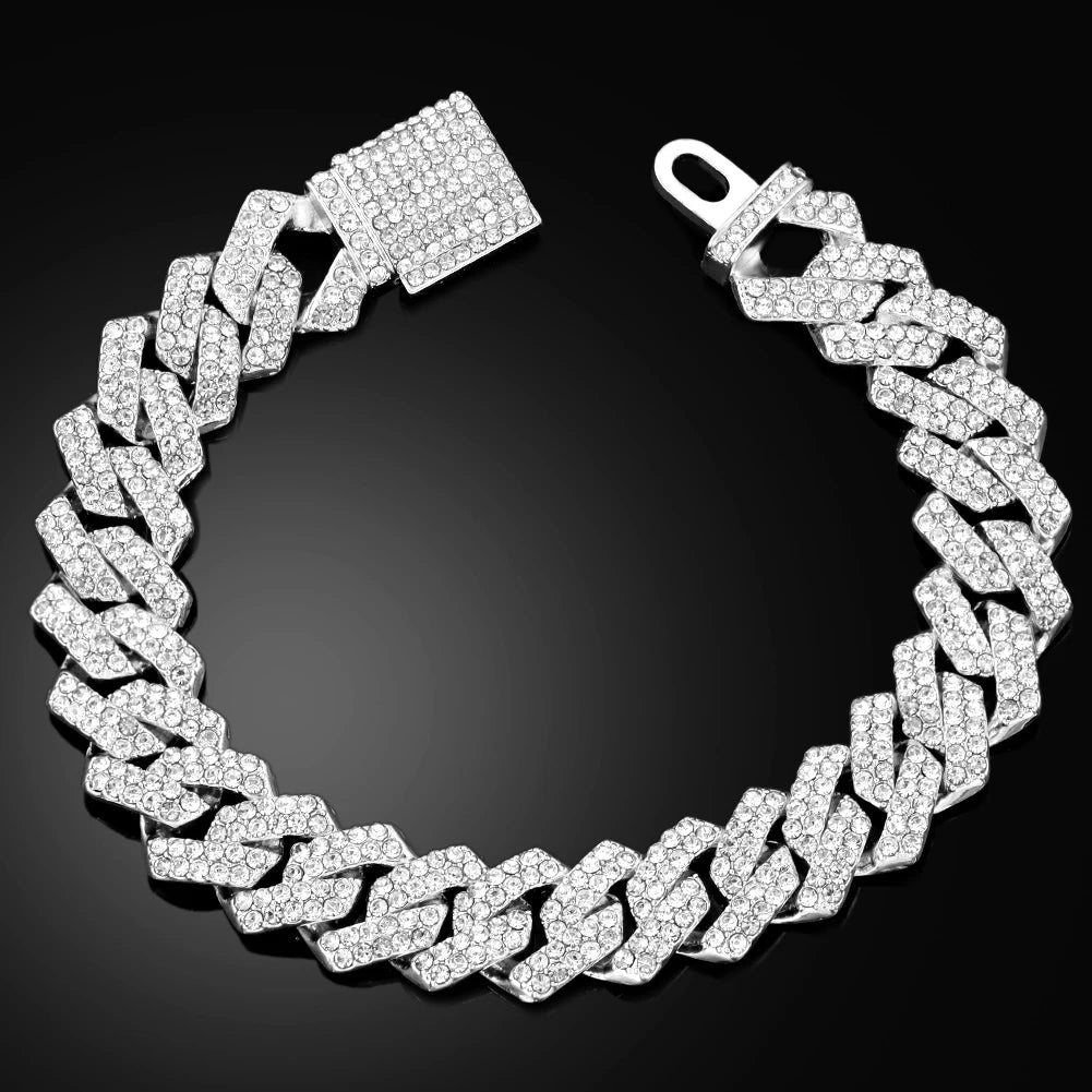 2026 BulingBuling Mens Cuban Bracelet Full Diamond-Rhombus Design - Luxurious Sparkling Jewelry for Him