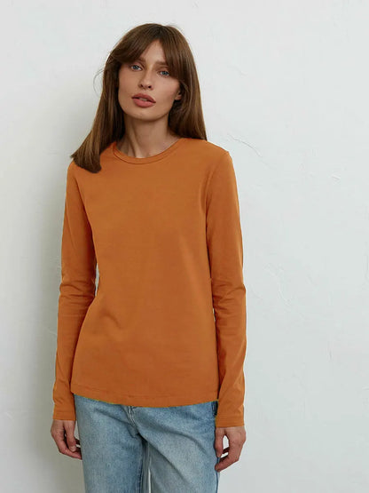 Cotton Loose T Shirt - Women's Casual Tops | Oversized Long Sleeve Basic Solid Shirt