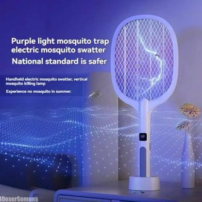 Electric Fly Swatter Handheld Fly Killer and Mosquito Trap Lamp Safe Rechargeable for Home Office Backyard Patio Camping