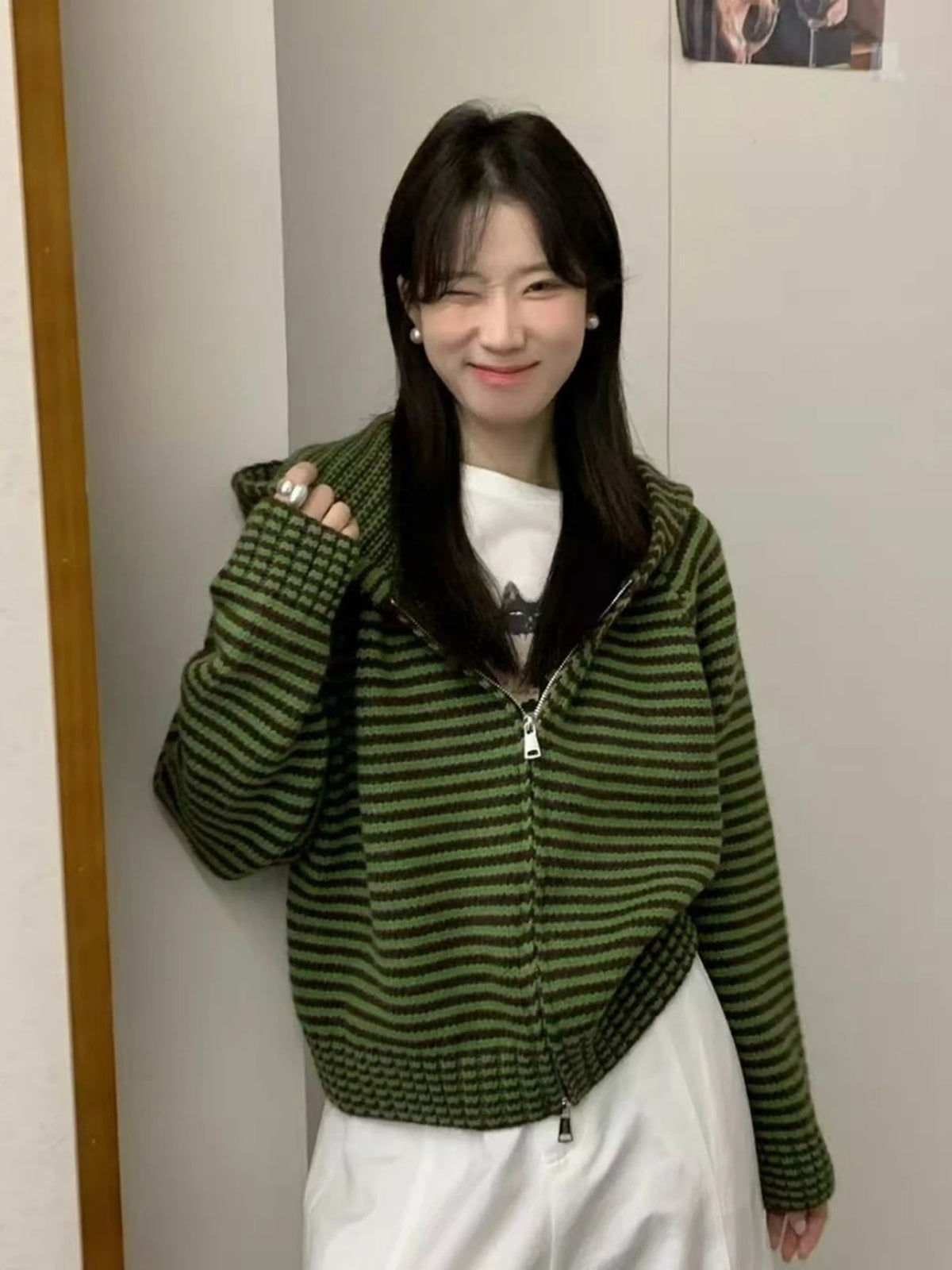 Purple Striped Hooded Sweater Jacket Women's Open Cardigan Autumn Winter Korean Style Soft Thickened Knitted Shirt Inner Wear...