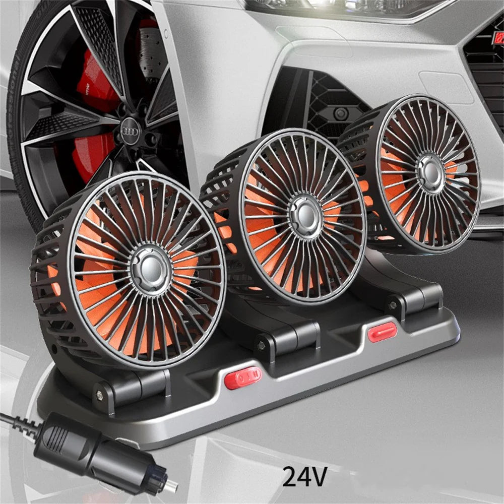 12V Automotive Fan Car Fan 24V 360° Adjustable 3-Head Air Fan Low Noise Multifunctional Temporary Parking Fan for Auto Vehicles