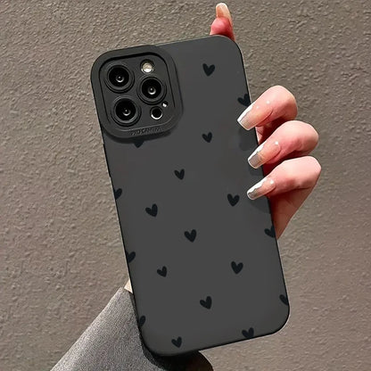 Black Love Heart Phone Case For iPhone 17 16 14 15 13 12 11 Pro Max X XR XS 7 8 15 16 Plus SE Shockproof Silicone Soft Cover