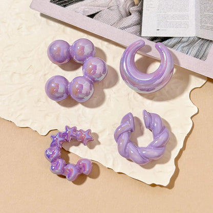 4PCS Women Threadless Ear Cuffs Set Fashion Europe US Transparent Colorful Dopamine Irregular C Shape Clip On Earrings Jewelry