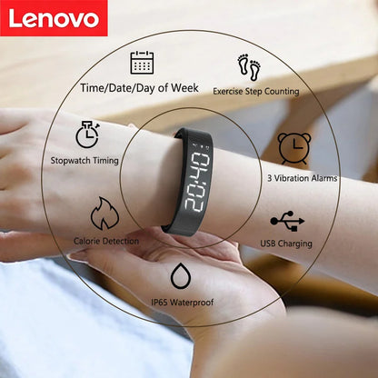 Lenovo Smart Bracelet LED Digital Waterproof Smart Band Running Pedometer Health Monitor Sleep Tracking Vibration Alarm Reminder