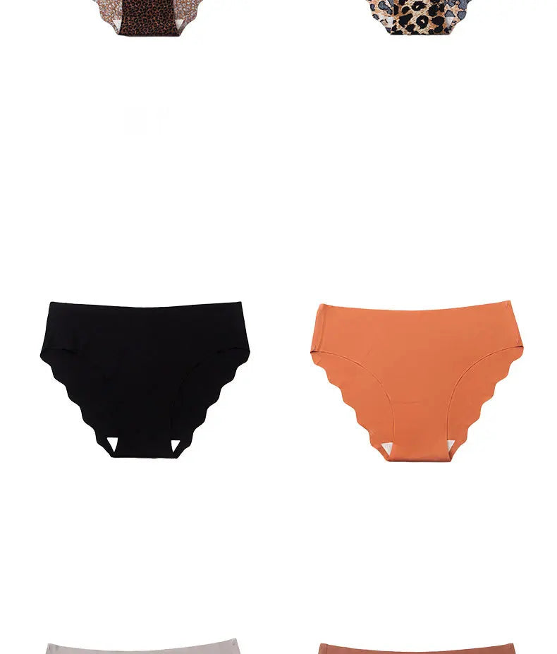 3pcs Women's Seamless Ice Silk Panties Female Mid Waist Plus Size Leopard Print Underwear Girls Fashion Brief Lady Comfort Panty