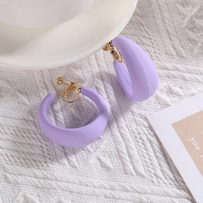 Summer Big Neon Colorful Acrylic C Shaped Hoop Clip on Earrings Geometric Round Earrings for Women Fashion Non Piercing Jewelry