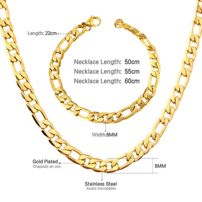 LUXUKISSKIDS Cuban Link Chain Necklaces Bracelets Set for Men/Woman 6/8/10mm Gold Color Stainless Steel Chain Punk Jewelry GIfts