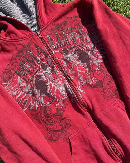 Y2K New American Tapout Zipper Hoodie Sweatshirt Men Hip Hop Letter Retro Graphic Embroidery Hoodie Jacket Clothes Streetwear