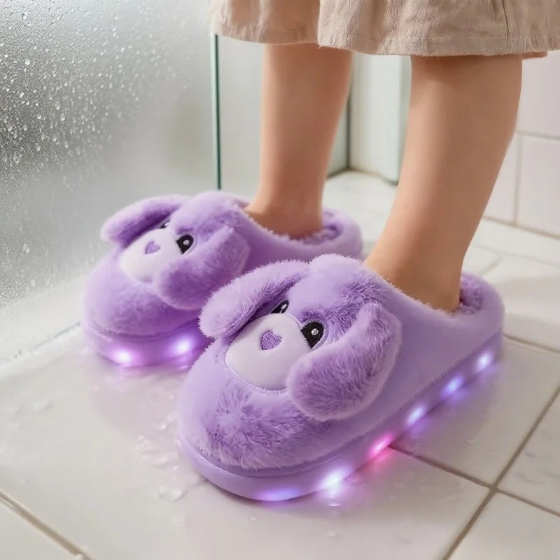 Kids Winter Slippers - Cartoon LED House Shoes With Thick Sole & Anti Slip