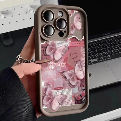 Pink Cute Butterfly Silicone Soft Phone Case For iPhone 17 16PRO 15 14 13 12 11PROMAX Shockproof Candy Cover