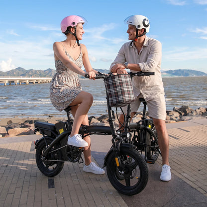 T5 Lightweight Folding Electric Bike for Adults 48V 750W Peak Power 20MPH 18-22 Miles Range 14Inch Disc Brake Commuter E-bike