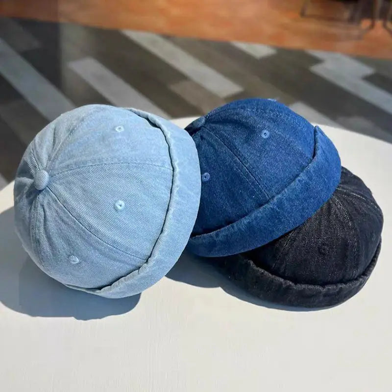 Fashion Denim Docker Cap Brimless Hat Solid Skullcap Solid Color Sailor Cap Beanie Hats Men Women Bucket Cap Adjustable Dad Hat