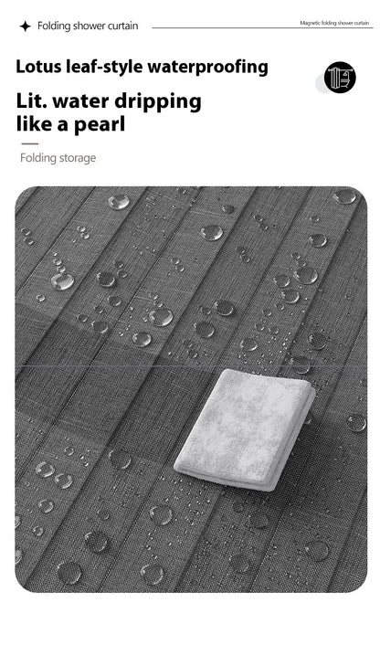 Folding Linen Shower Curtain - Waterproof with Magnets for Walk-in Showers - ZOOMNSTORE