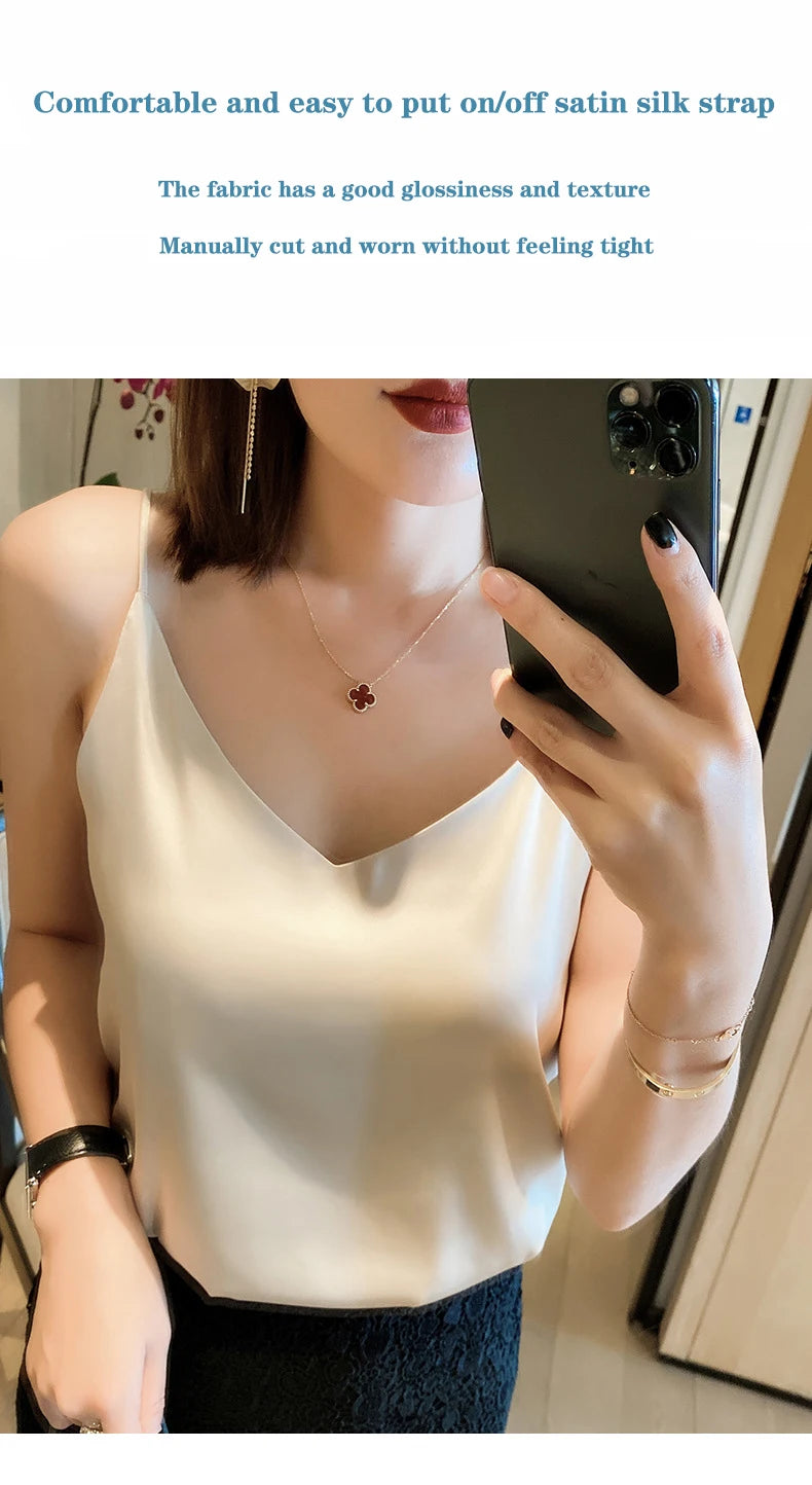 20246 Summer Camisole Slim Vest Sexy Women Sleeveless V-Neck Gray Tee Tank Tops Female Solid Black/White Korean Crop Tops Y2k