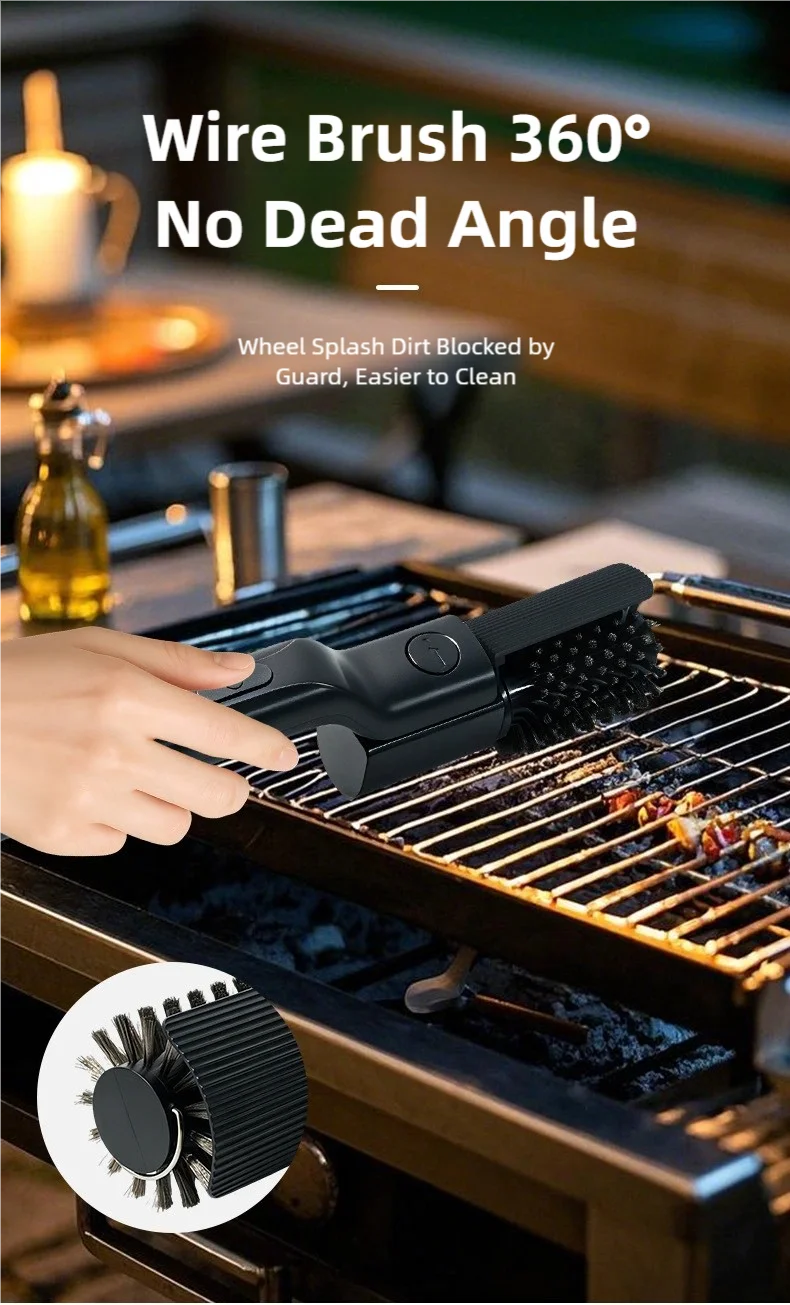 TINSOL Electric barbecue grill cleaning brush, wireless, rechargeable, rotatable, adjustable, for cleaning stubborn grease
