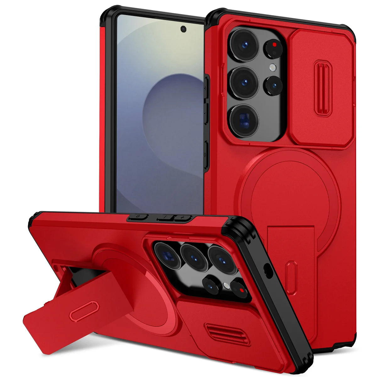 Lens Protect Camera Phone Case for Samsung S25 FE S26 S24 Ultra S23 Plus A37 A57 A17 A36 A56 A16 A55 Magnetic Kickstand Cover