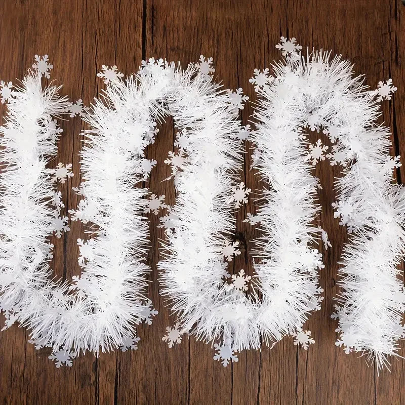 Christmas Tinsel Garland - 2 Meter Metallic Twist Snowflake Garland for Xmas Tree Decoration