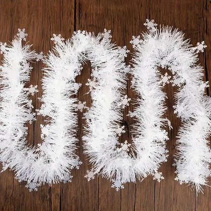 Christmas Tinsel Garland - 2 Meter Metallic Twist Snowflake Garland for Xmas Tree Decoration