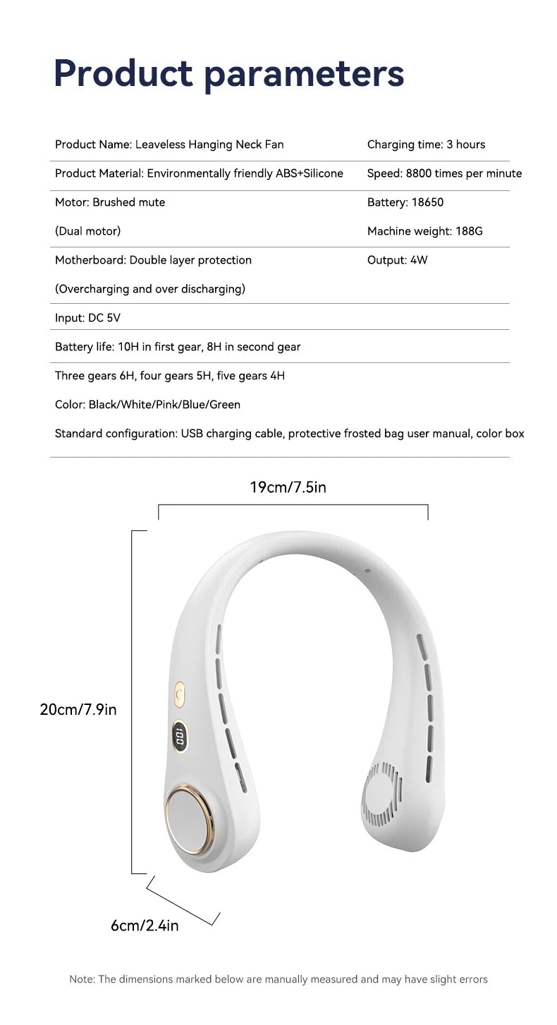 Portable Hanging Neck Fan Rechargeable Personal Neck Ventilator Digital Display Personal Cooling For Outdoor Travel Sports