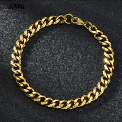 Awit Mens Simple 3-11mm Stainless Steel Curb Cuban Link Chain Bracelets for Women Unisex Wrist Jewelry Gifts