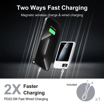2-in-1 Wireless Magnetic Power Bank Fast Charging Portable PD 22.5W 10000mAh LED Power Display for iPhone 17/16/15/14 Samsung