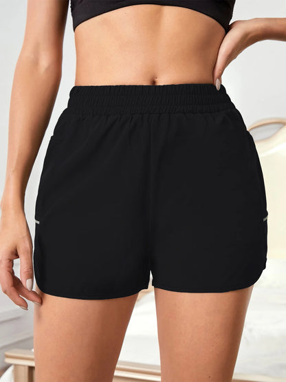 Women's Sports Shorts – Elastic Waist with Phone Pocket & Reflective Strips