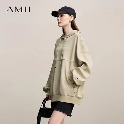 Amii Women's Sweatshirt 2026 Spring New Casual Letter Embroidery Printed Hooded Sweater Women's Loose Versatile Top 12641024