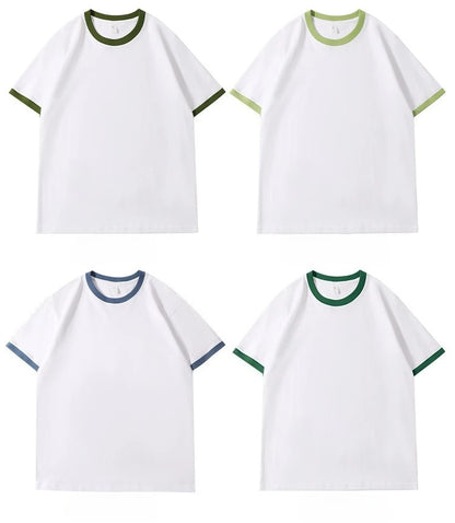 210G Heavy Cotton Men's T-shirt Edge-bumping O-Neck Short-sleeved Man T shirt Contrasting Color Splicing Men T-shirt Tops Tees