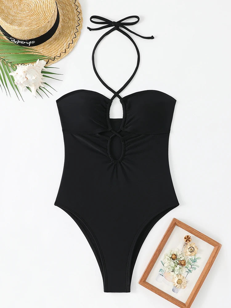 Solid Color Bathing Suit Bandeau Swimwear Woman 2026 One Piece Women's Swimsuit Female Bathwear Swimming for Beach Wear Monokini