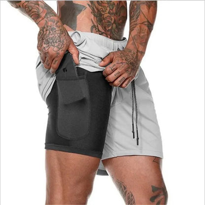 Men Running Shorts - 2 in 1 Quick Dry Sports Jogging Shorts with Hidden Phone Pocket