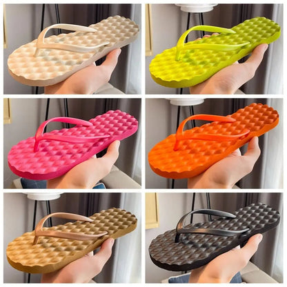 Simple Solid Color Flat Soled Slippers Massage Lingge Platform Flip Flops Beachwear EVA Home Slides Sandals Beach