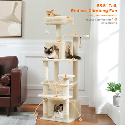 Large Cat Tree - Multi Level Indoor Cat Tower With Sisal Covered Posts & Spacious Condo
