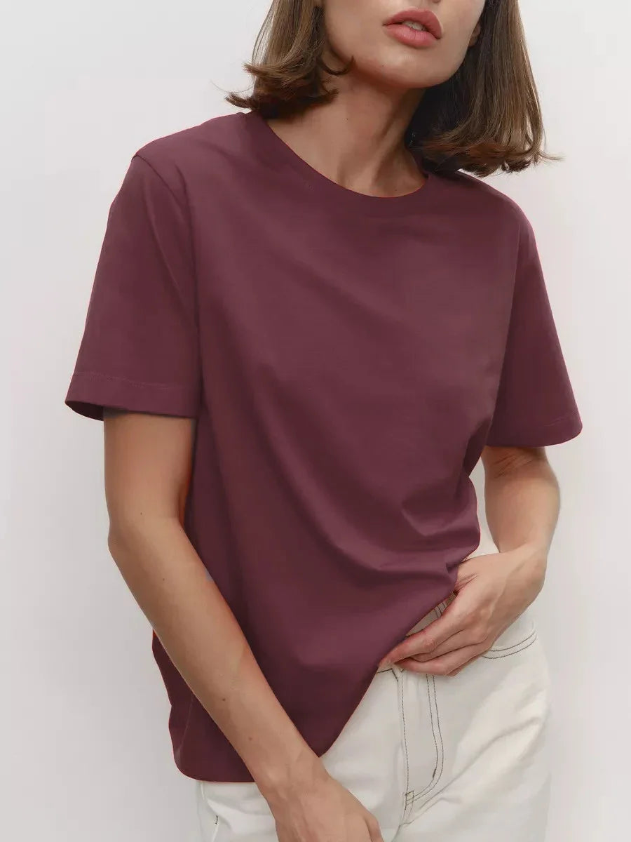 Cotton Summer Womens T-Shirt - Short Sleeve Loose Basic Top