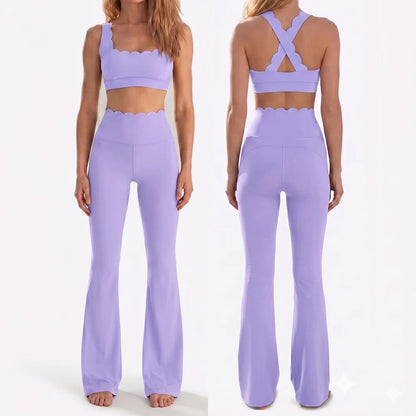 Women Two Pieces Fitness Yoga Set Solid Color Stretchy Soft Gym Suit Breathable Quick Dry Workout Clothes Female Sportswear