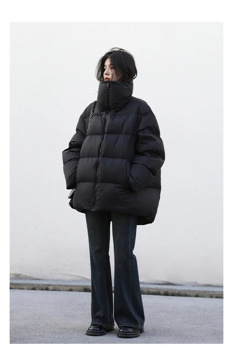 CHIC VEN Women Down Coats Long Sleeve New Soft Solid Lightweight Bread Down Jacket Female Warm Coat Lapel Outerwear Winter 2023