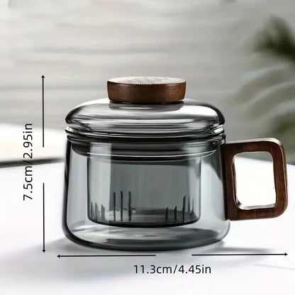 Heat Resistant Glass Tea Infuser Cup - 200ml Teacup with Wood Handle and Filter for Kung Fu Tea Set - ZOOMNSTORE