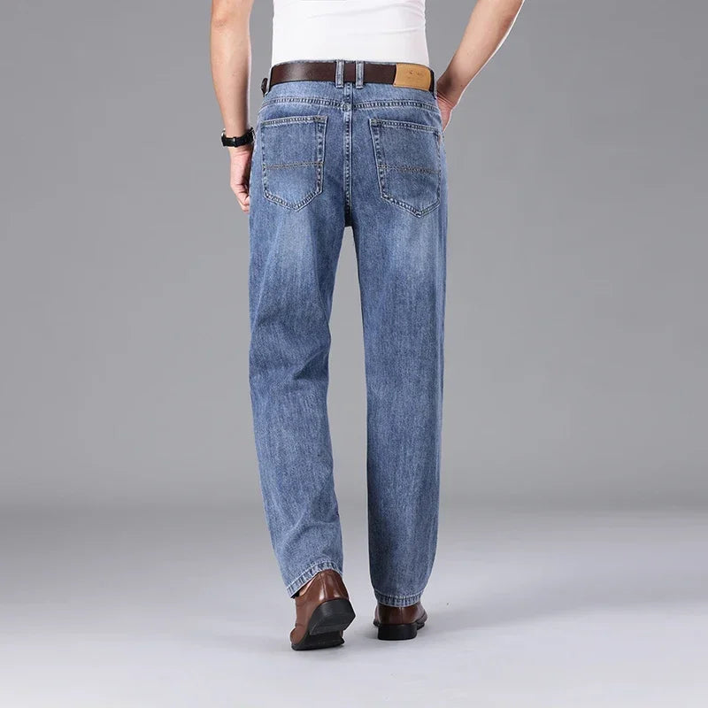 2026 Summer High Quality Brand Cloth Business Casual Men's Lightweight Straight Loose Jeans Classic Retro thin cotton trousers