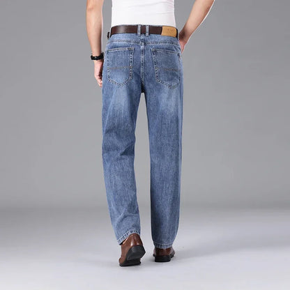 2026 Summer High Quality Brand Cloth Business Casual Men's Lightweight Straight Loose Jeans Classic Retro thin cotton trousers